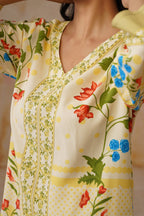 Leeza in Yellow Botanical Digital Placement Printed Co-Ord Set Korah Stitch