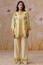Leeza in Yellow Botanical Digital Placement Printed Co-Ord Set Korah Stitch