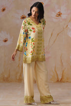 Leeza in Yellow Botanical Digital Placement Printed Co-Ord Set Korah Stitch