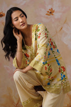 Leeza in Yellow Botanical Digital Placement Printed Co-Ord Set Korah Stitch