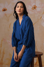 Midnight Blue Broderie Co-Ord Set Korah Stitch