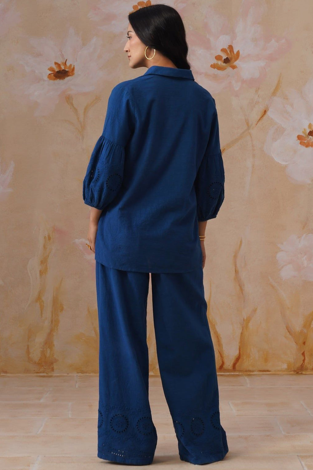 Midnight Blue Broderie Co-Ord Set Korah Stitch