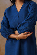 Midnight Blue Broderie Co-Ord Set Korah Stitch
