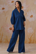 Midnight Blue Broderie Co-Ord Set Korah Stitch