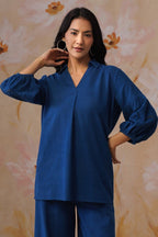 Midnight Blue Broderie Co-Ord Set Korah Stitch