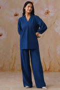 Midnight Blue Broderie Co-Ord Set Korah Stitch