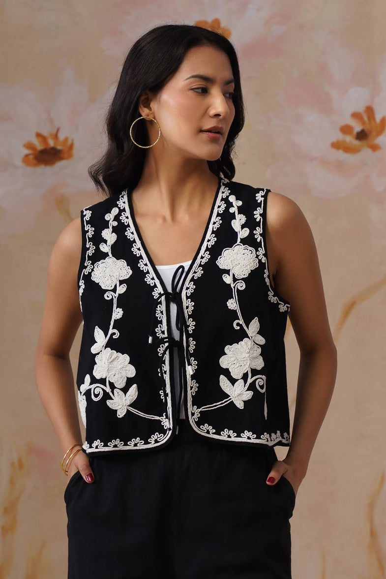 Midnight Noir Dori Embroidered Vest Set Korah Stitch