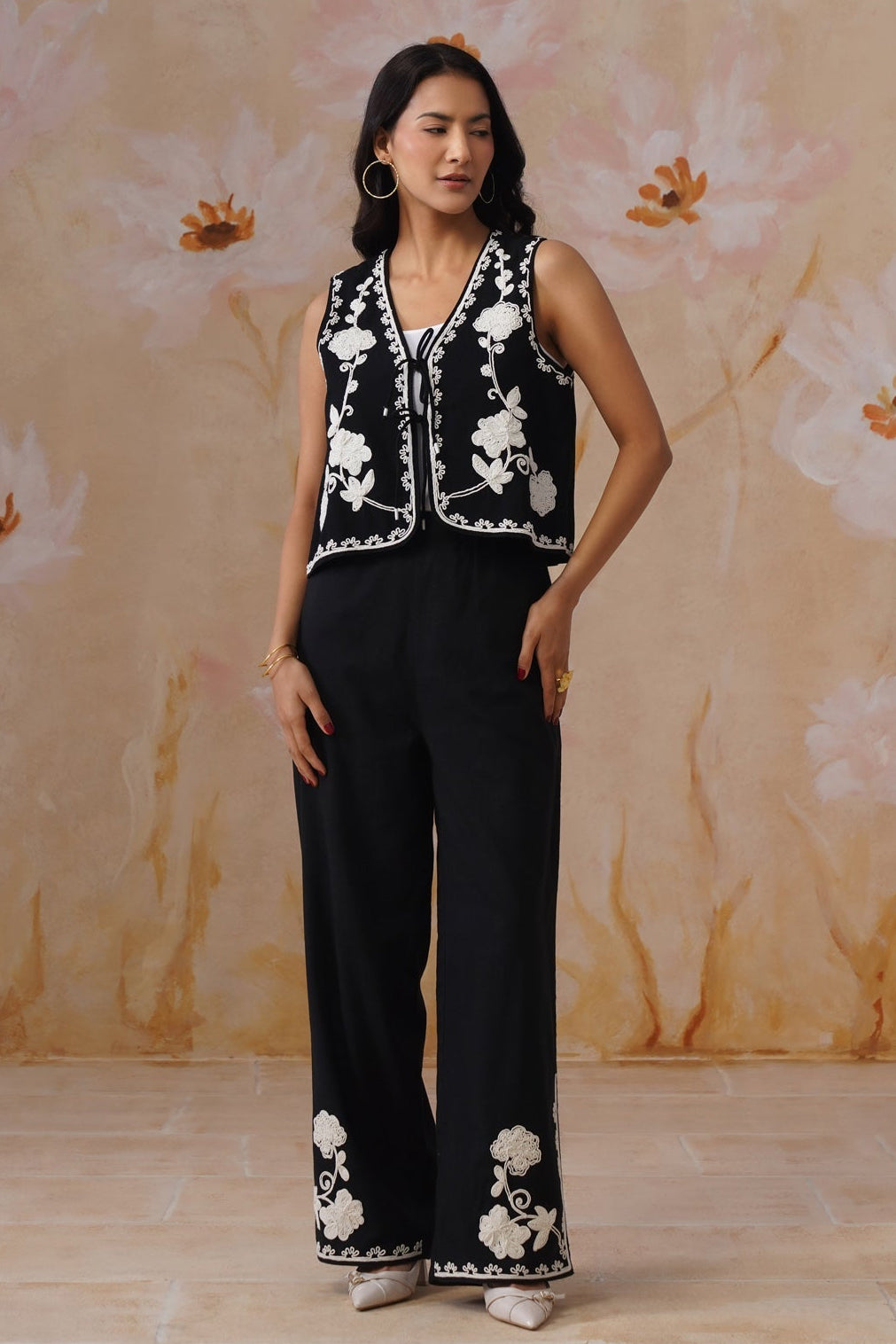 Midnight Noir Dori Embroidered Vest Set Korah Stitch