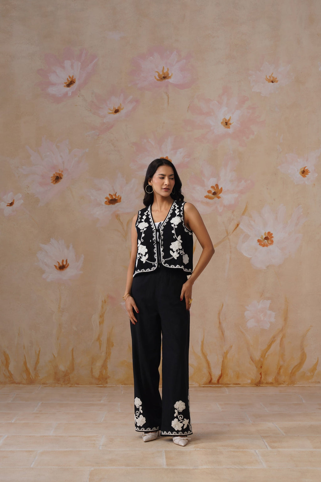 Midnight Noir Dori Embroidered Vest Set Korah Stitch