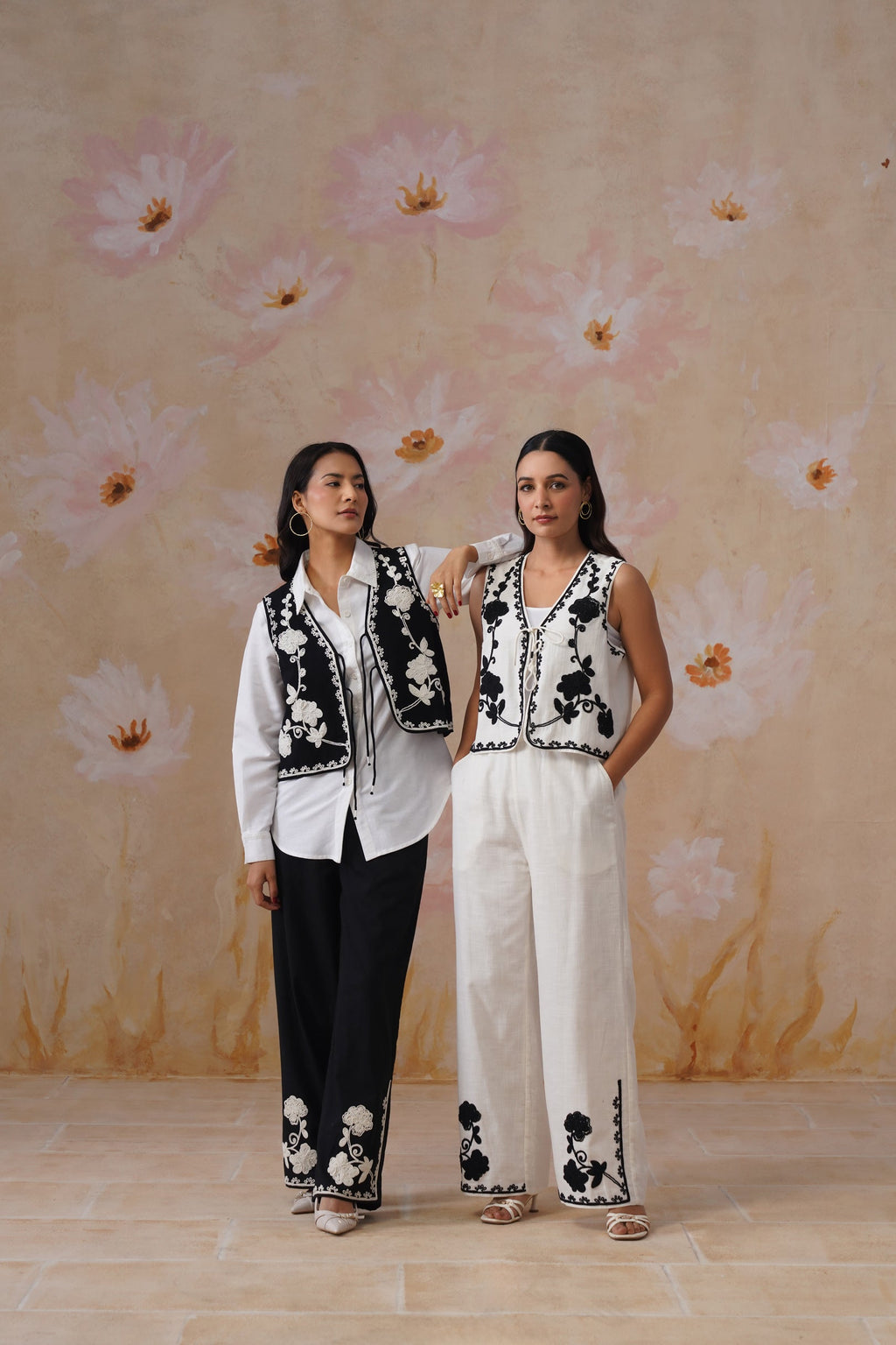 Midnight Noir Dori Embroidered Vest Set Korah Stitch