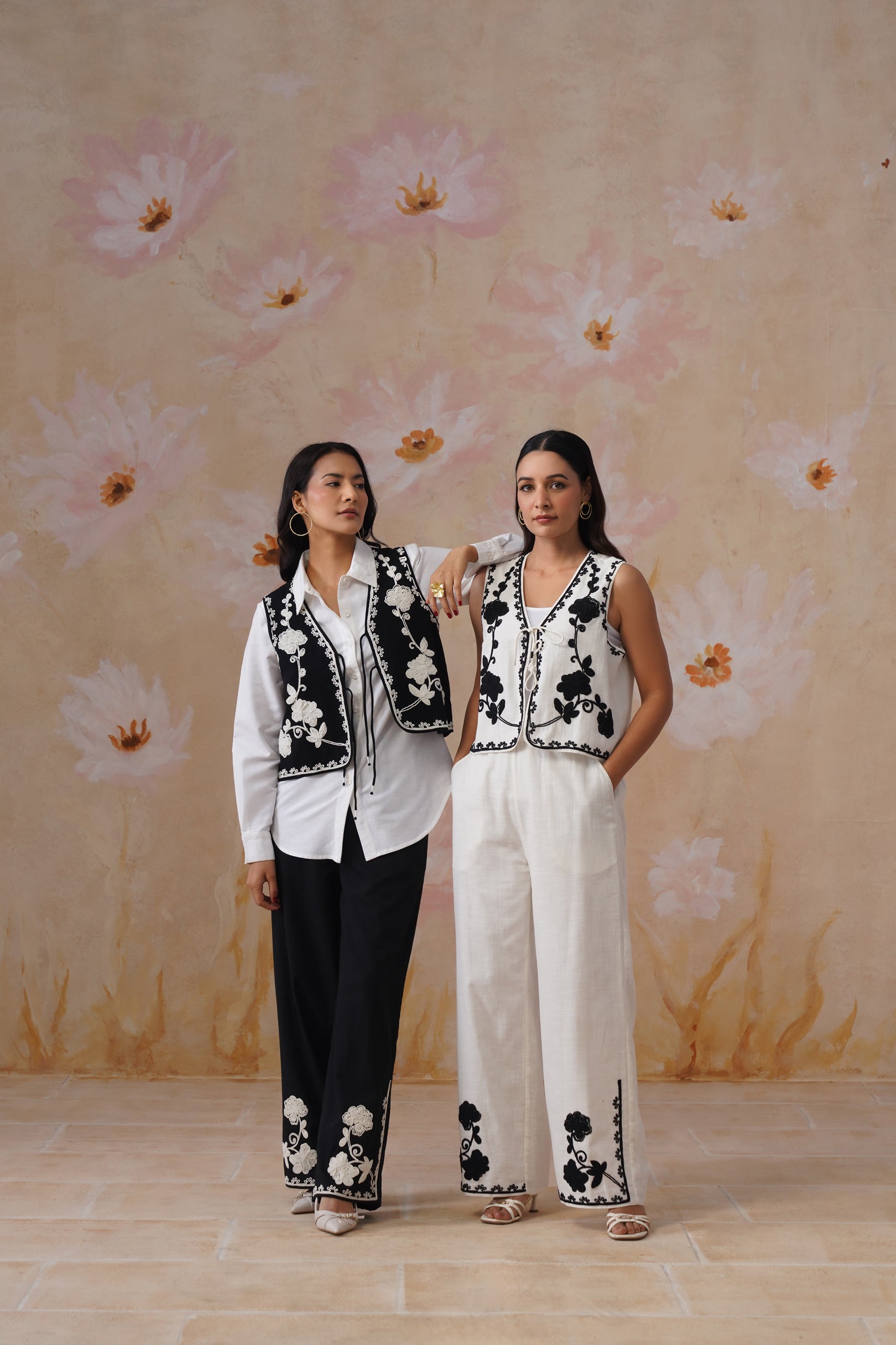 Midnight Noir Dori Embroidered Vest Set Korah Stitch