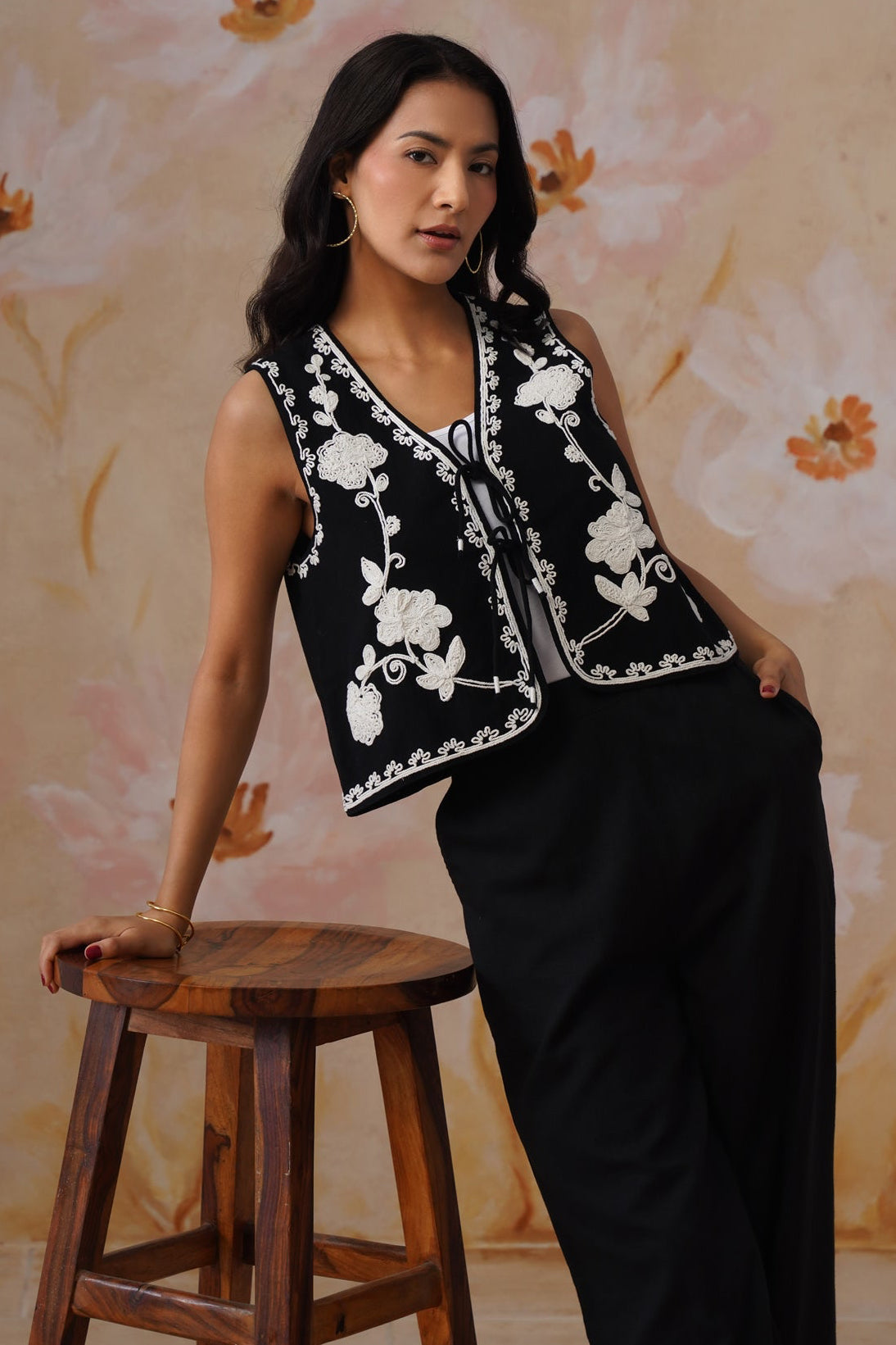Midnight Noir Dori Embroidered Vest Set Korah Stitch