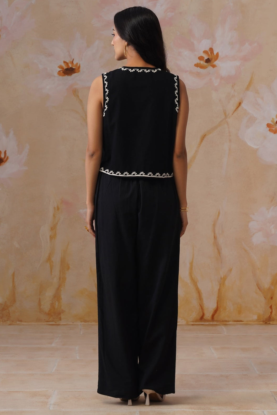 Midnight Noir Dori Embroidered Vest Set Korah Stitch