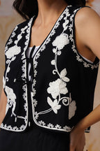 Midnight Noir Dori Embroidered Vest Set Korah Stitch