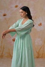 Mint Green Broderie Flared Midi Dress Korah Stitch