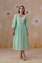 Mint Green Broderie Flared Midi Dress Korah Stitch