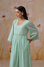 Mint Green Broderie Flared Midi Dress Korah Stitch