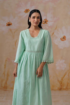 Mint Green Broderie Flared Midi Dress Korah Stitch