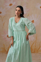 Mint Green Broderie Flared Midi Dress Korah Stitch