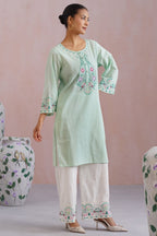 Mint Green & White Paisley Embroidered Kurta Set Korah Stitch