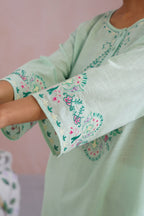 Mint Green & White Paisley Embroidered Kurta Set Korah Stitch