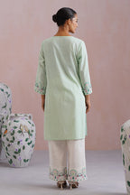 Mint Green & White Paisley Embroidered Kurta Set Korah Stitch