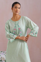 Mint Green & White Paisley Embroidered Kurta Set Korah Stitch