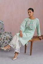 Mint Green & White Paisley Embroidered Kurta Set Korah Stitch
