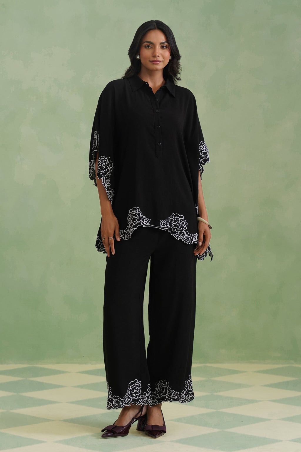 Noir Bloom Kaftaan Co-ord Set Korah Stitch