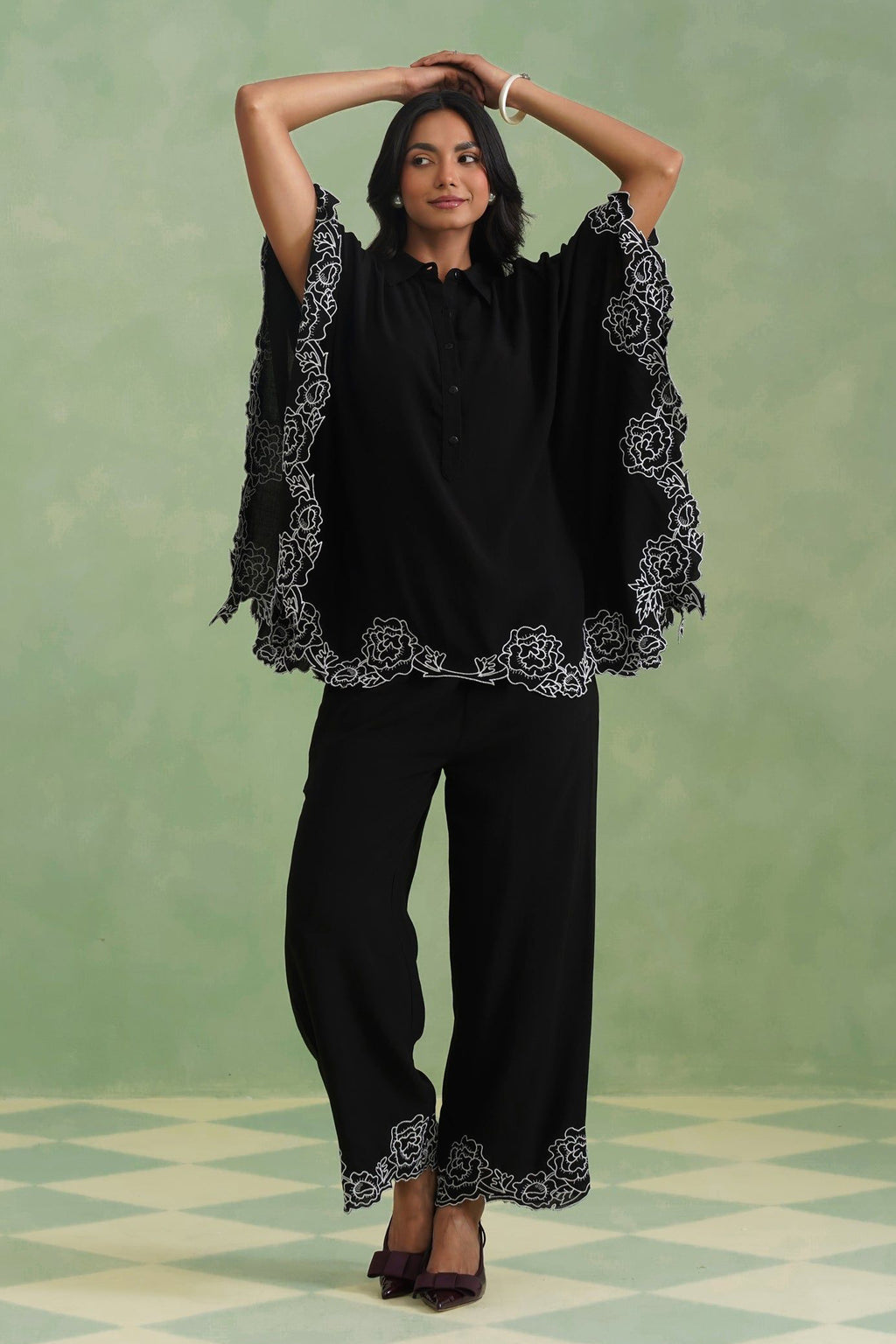 Noir Bloom Kaftaan Co-ord Set Korah Stitch