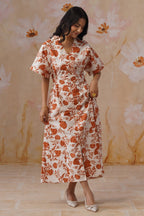 Orange Floral Printed Maxi Dress Korah Stitch