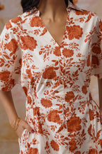Orange Floral Printed Maxi Dress Korah Stitch