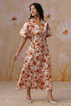 Orange Floral Printed Maxi Dress Korah Stitch