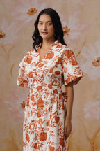 Orange Floral Printed Maxi Dress Korah Stitch
