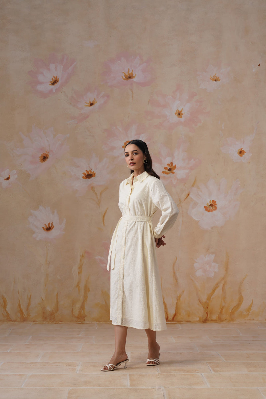 Pastel Yellow Broderie Midi Dress Korah Stitch