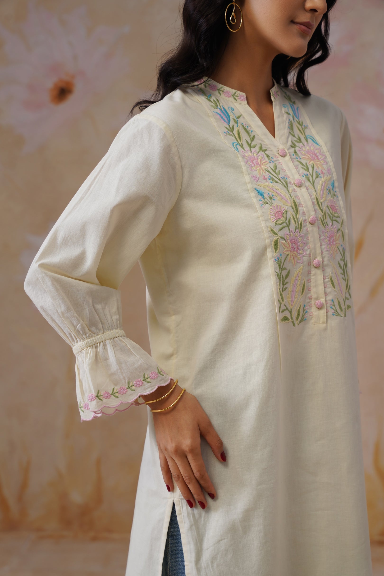 Pastel Yellow Embroidered Tunic Korah Stitch
