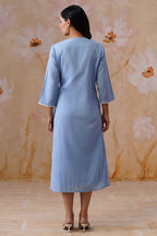 Powder Blue Embroidered Midi Wrap Dress Korah Stitch
