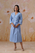 Powder Blue Embroidered Midi Wrap Dress Korah Stitch
