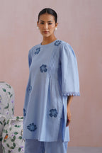 Powder Blue Kurta Set With Flower Patchwork Detailing Korah Stitch