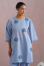 Powder Blue Kurta Set With Flower Patchwork Detailing Korah Stitch