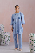 Powder Blue Kurta Set With Flower Patchwork Detailing Korah Stitch