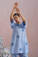 Powder Blue Kurta Set With Flower Patchwork Detailing Korah Stitch