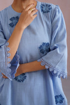 Powder Blue Kurta Set With Flower Patchwork Detailing Korah Stitch