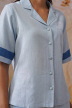 Powder Blue Linen-Blend Embroidered Co-Ord Set Korah Stitch