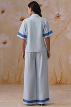 Powder Blue Linen-Blend Embroidered Co-Ord Set Korah Stitch
