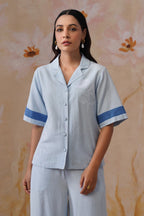 Powder Blue Linen-Blend Embroidered Co-Ord Set Korah Stitch