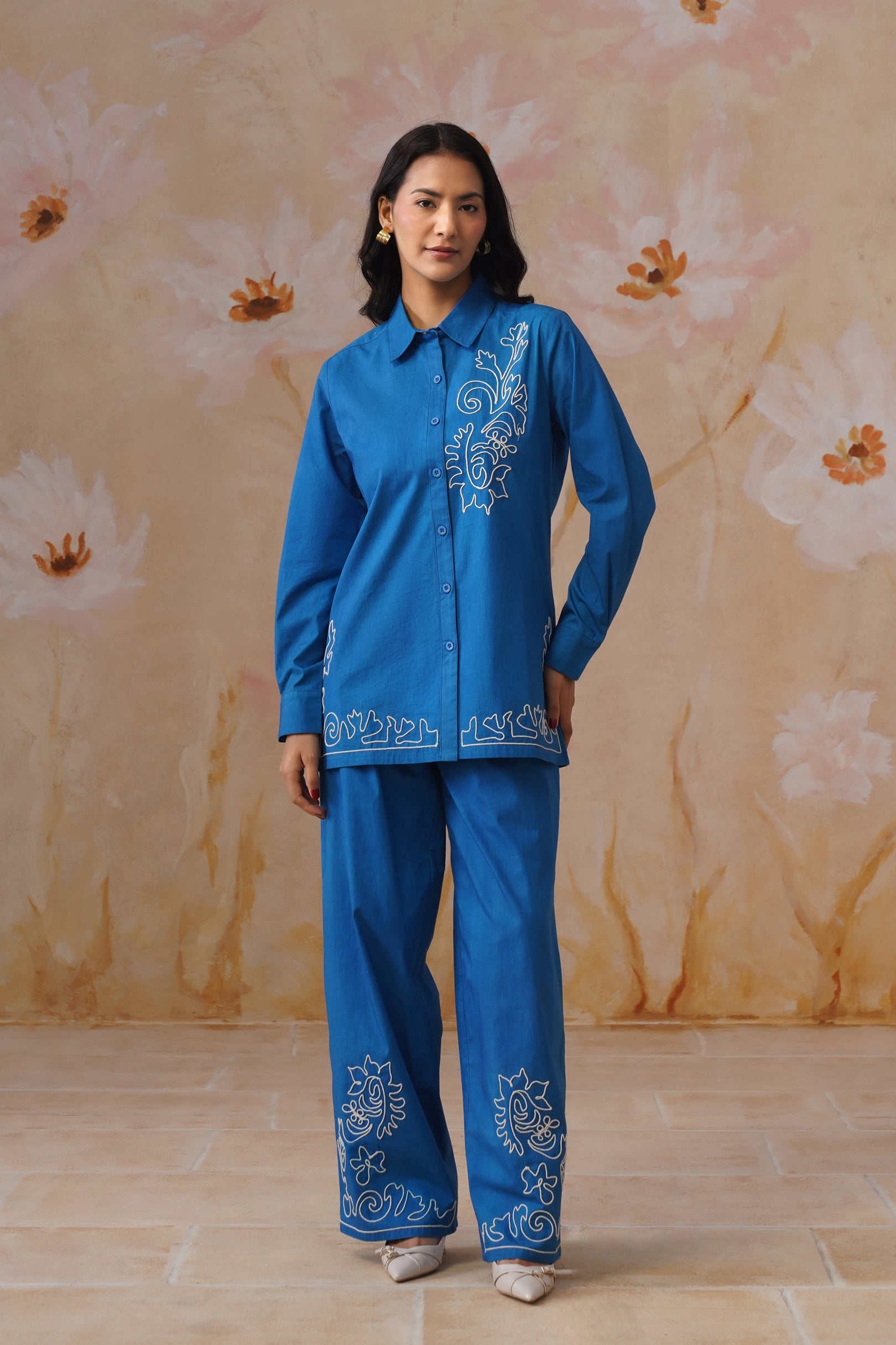 Royal Blue Abstract Dori Embroidered Co-Ord Set - Korah Stitch