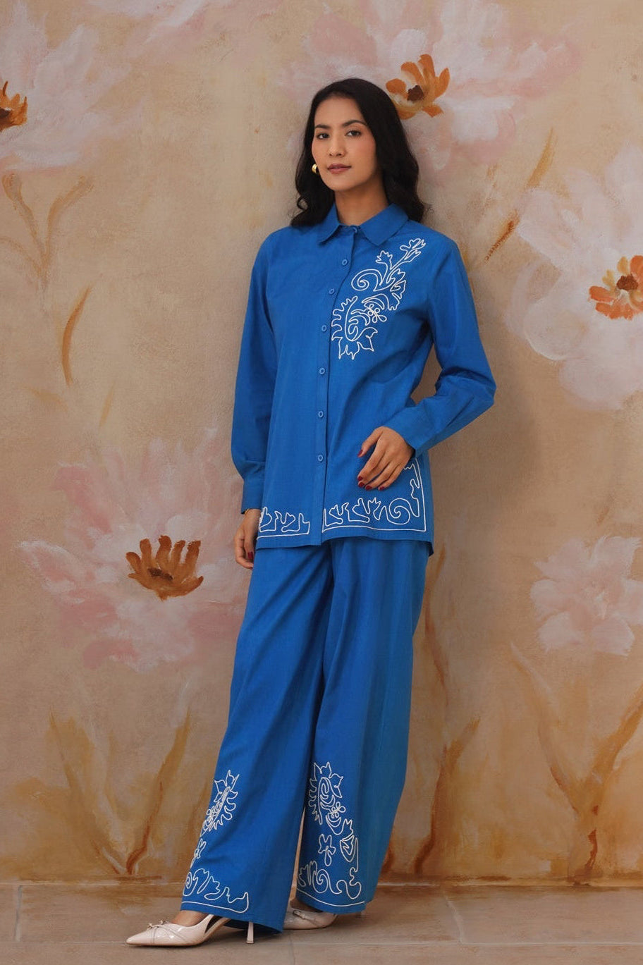 Royal Blue Abstract Dori Embroidered Co-Ord Set - Korah Stitch