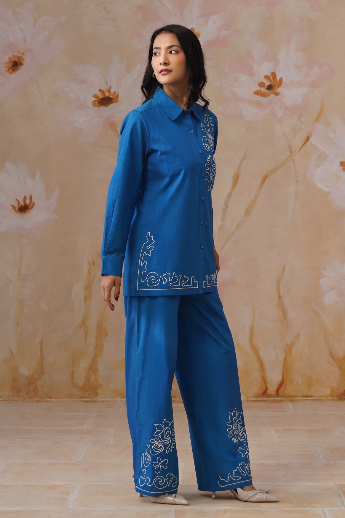 Royal Blue Abstract Dori Embroidered Co-Ord Set - Korah Stitch