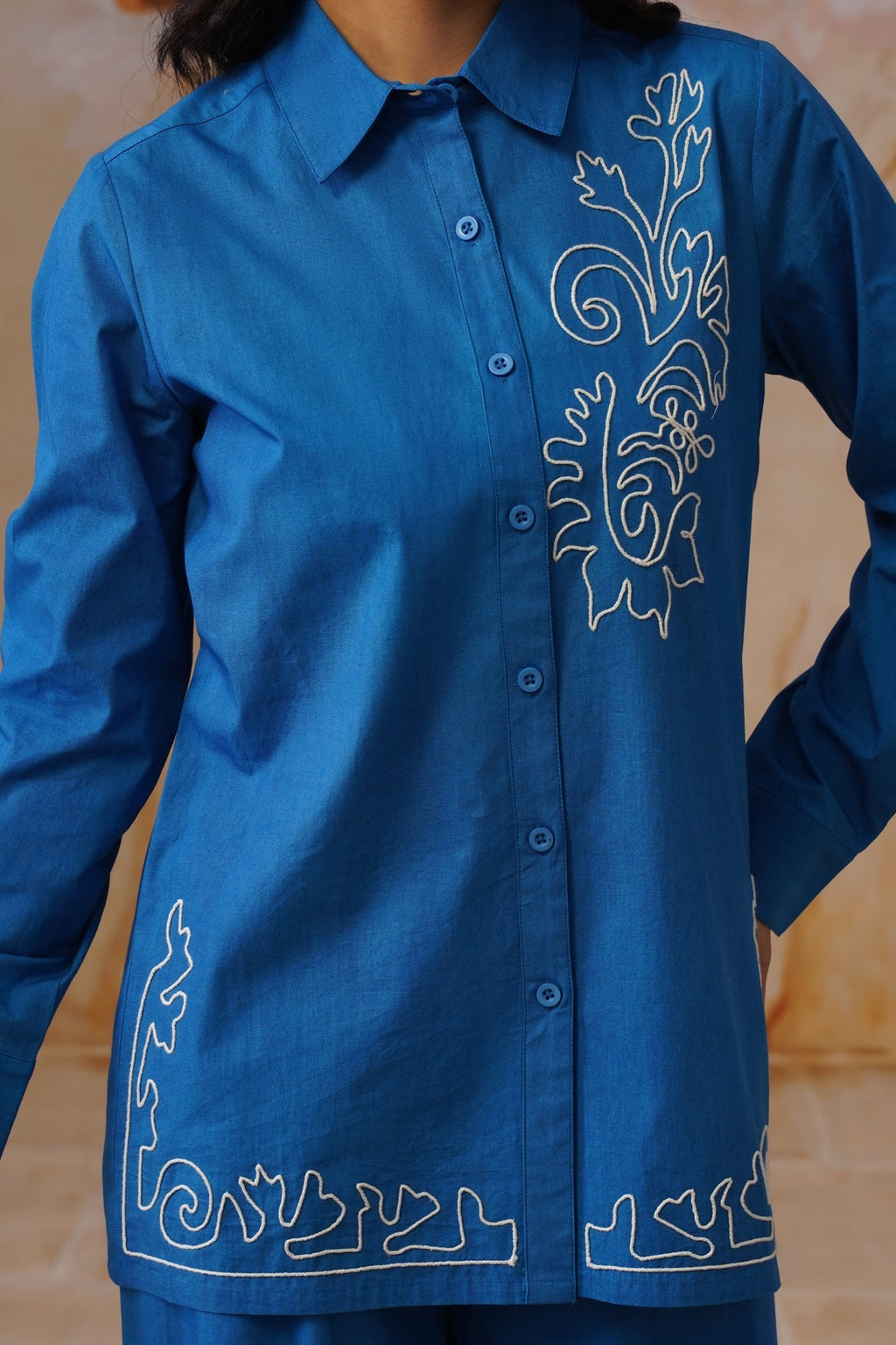 Royal Blue Abstract Dori Embroidered Co-Ord Set - Korah Stitch